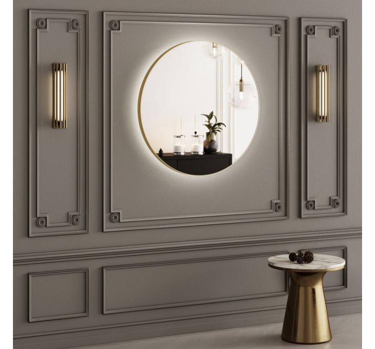 Кругле дзеркало в металевій рамі з LED-підсвіткою Fletcher Gold Iron Mirror2