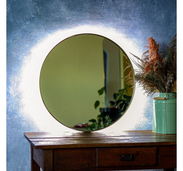 Кругле дзеркало в металевій рамі з LED-підсвіткою Fletcher Gold Iron Mirror1