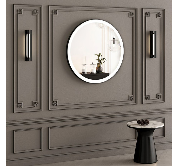 Кругле дзеркало в металевій рамі з LED-підсвіткою Yamato Black Iron Mirror2