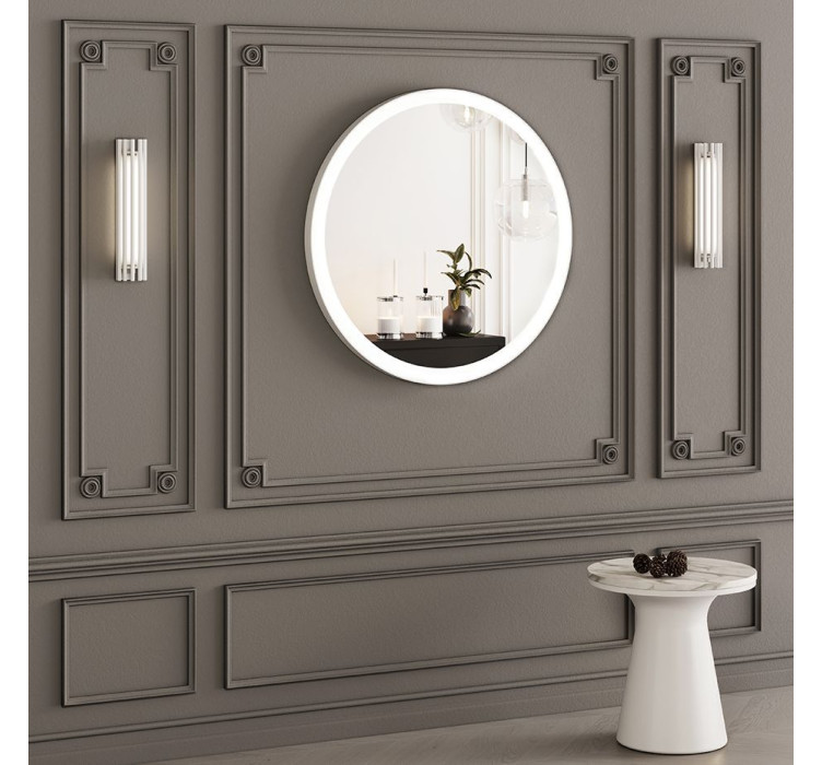 Кругле дзеркало в металевій рамі з LED-підсвіткою Yamato White Iron Mirror2