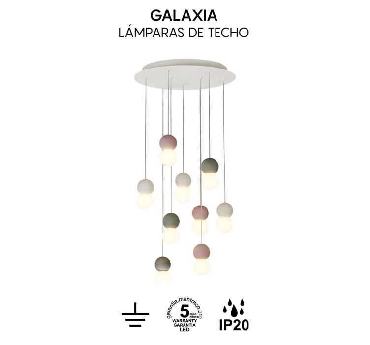 Підвісна люстра Mantra GALAXIA на 9 круглих плафонів (Cemento + Blanco)2