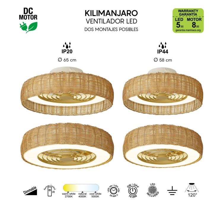 Стельовий вентилятор із LED-підсвіткою Kilimanjaro Ratan10