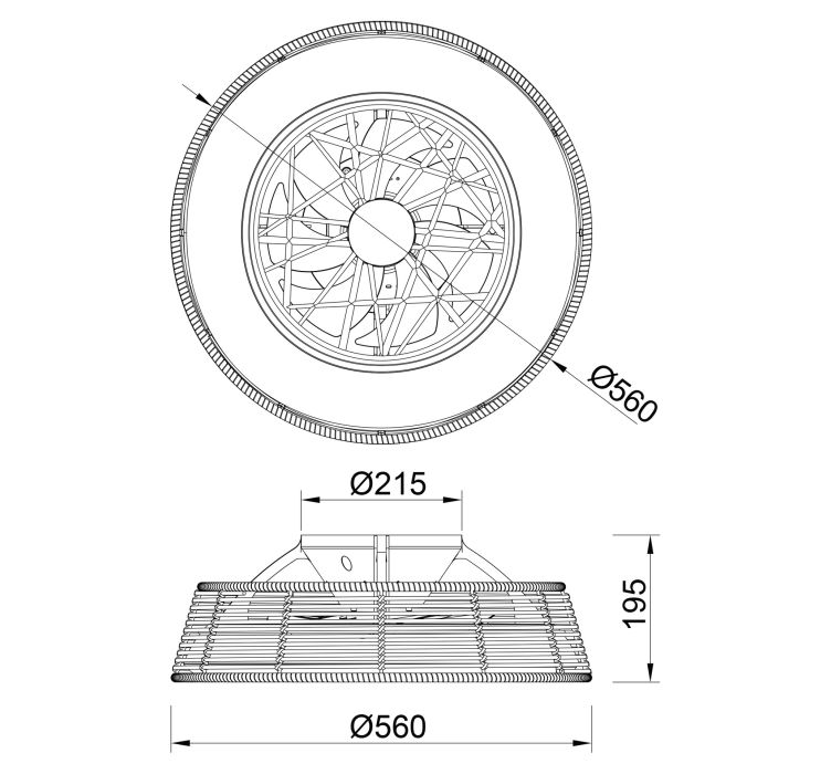 Стельовий вентилятор із люстрою Indonesia Mini Plafon / Ventilador - Ratan8