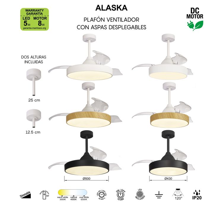Стельовий вентилятор з LED-освітленням MANTRA ALASKA (Blanco)6