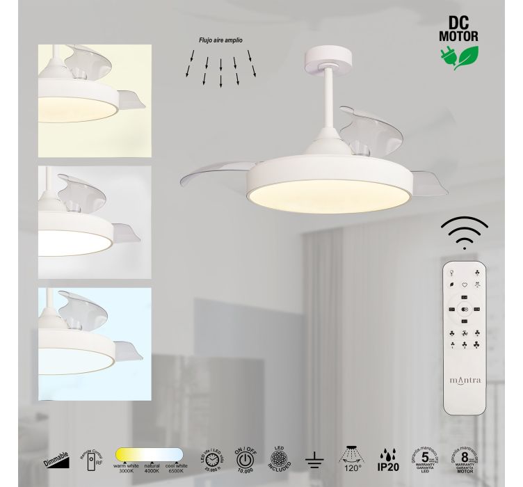 Стельовий вентилятор з LED-освітленням MANTRA ALASKA (Blanco)5