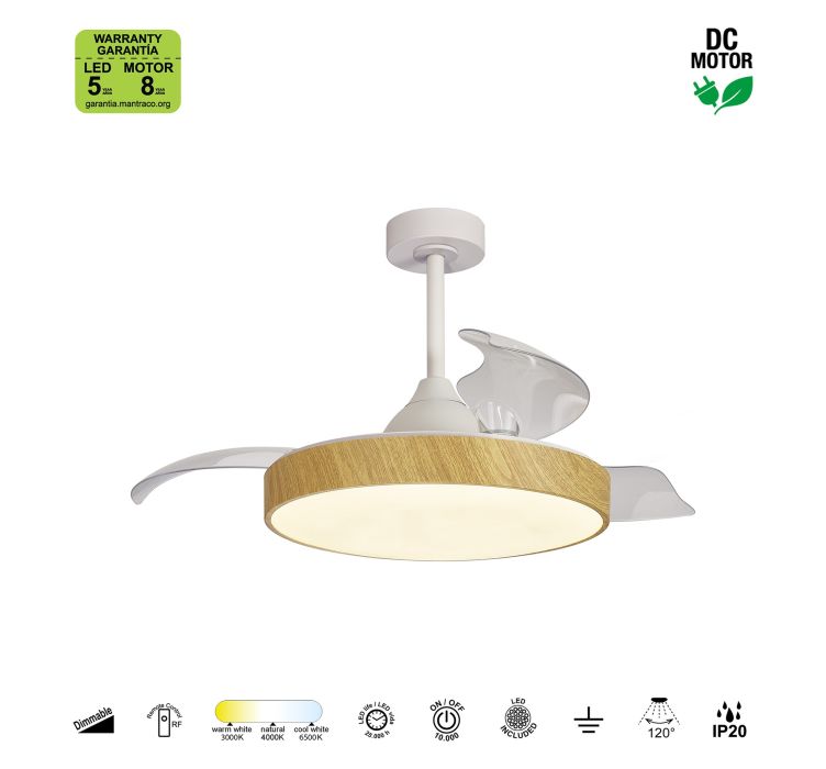 Стельовий вентилятор з LED-освітленням MANTRA ALASKA (Ilumitation Wood)2