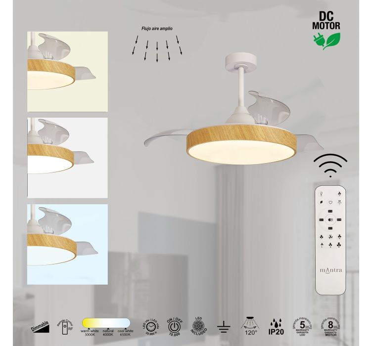 Стельовий вентилятор з LED-освітленням MANTRA ALASKA 45W (Ilumitation Wood)4