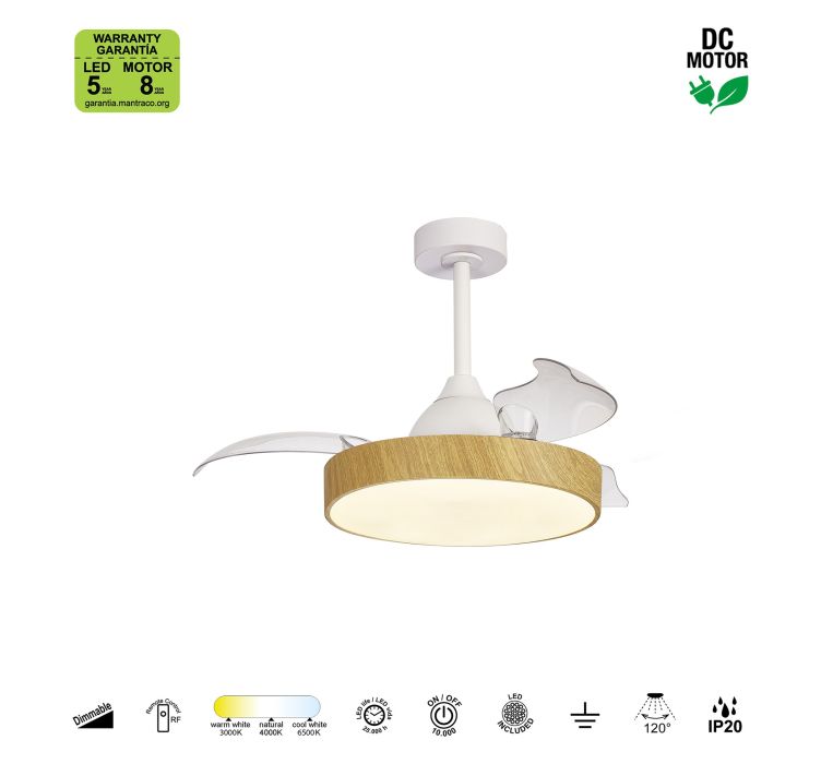 Стельовий вентилятор з LED-освітленням MANTRA ALASKA 45W (Ilumitation Wood)3