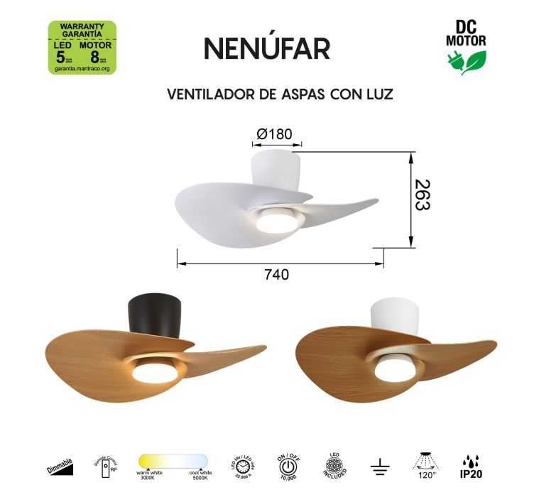 Стельовий світильник-вентилятор із LED-підсвіткою NENUFAR Blanco4