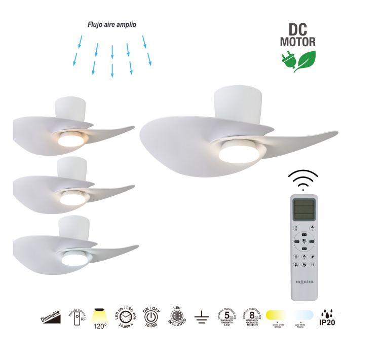 Стельовий світильник-вентилятор із LED-підсвіткою NENUFAR Blanco5