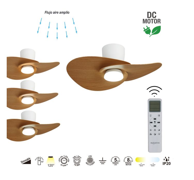 Стельовий світильник-вентилятор із LED-підсвіткою NENUFAR Blanco-Madera5