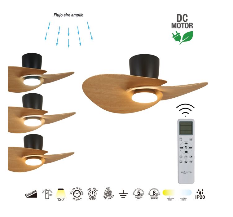 Стельовий світильник-вентилятор із LED-підсвіткою NENUFAR Negro-Madera9