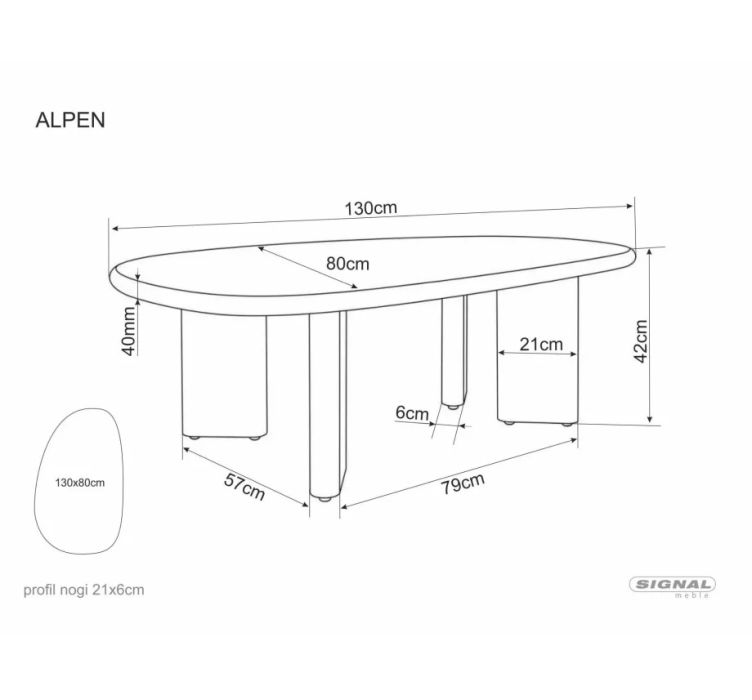 Стіл журнальний кавовий Alpen 130×80 см Екрю / Дуб7