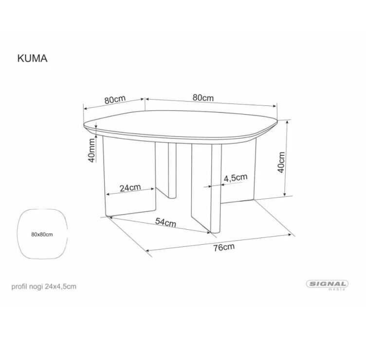 Стіл журнальний кавовий Kuma 80×80 см Дуб3