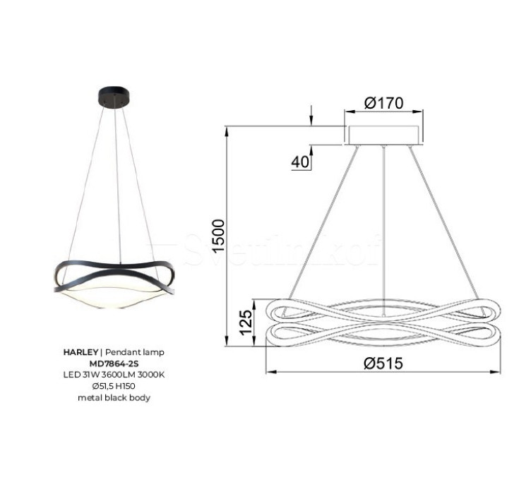 Люстра LED HARLEY MD7864-2S Zuma Line чорний2