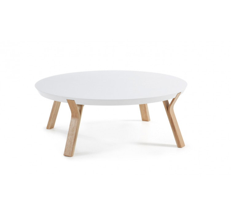 Кофейный стол SOLID Ø90 дерево ясень, МДФ белый1